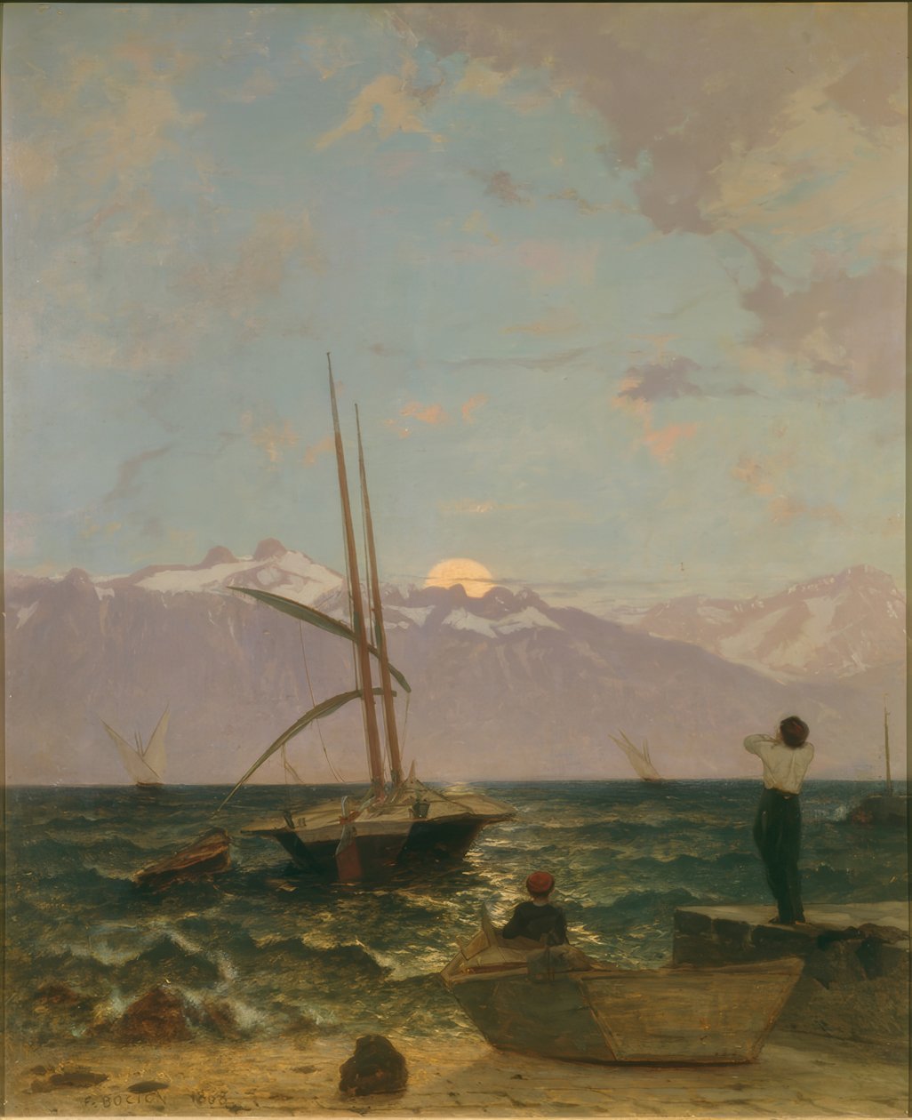 Lever de lune sur le lac Léman - Francois-Louis-David Bocion