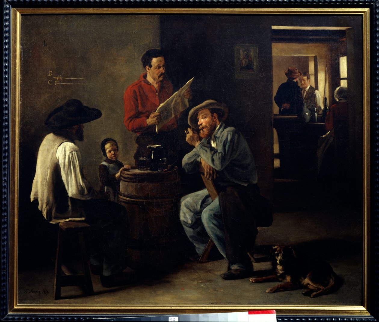 Intérieur de cabaret Deux hommes assis dans une taverne écoutent la lecture du journal - François Bonvin