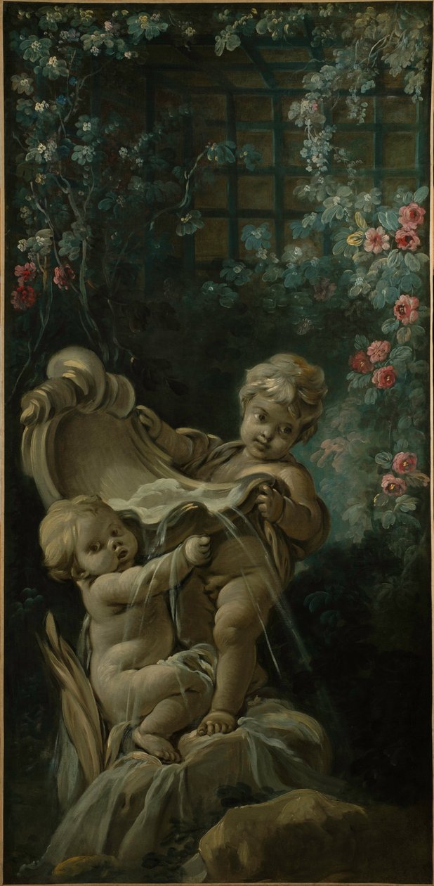 Fontaine avec deux amours dont l’un est agenouillé - François Boucher