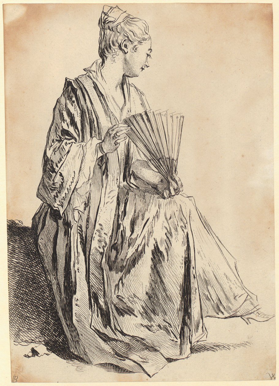 Jeune femme assise jouant avec un éventail - François Boucher