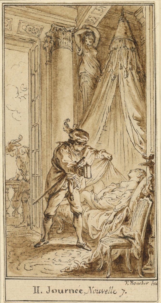 Deuxième jour, septième récit : Le duc d’Athènes contemplant la princesse Alatiel endormie - François Boucher
