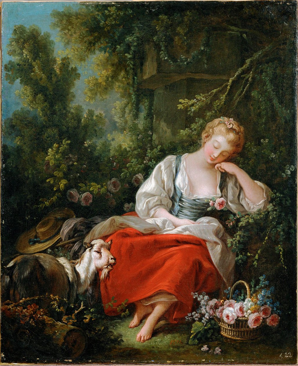 La bergère rêveuse (peinture sur toile) - Francois Boucher