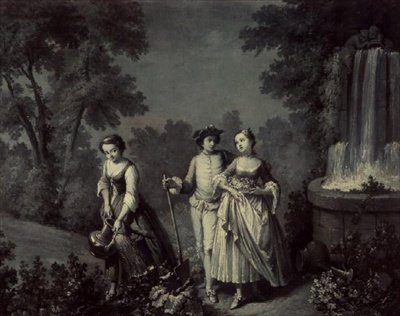 Deux filles et un jeune jardinant près d