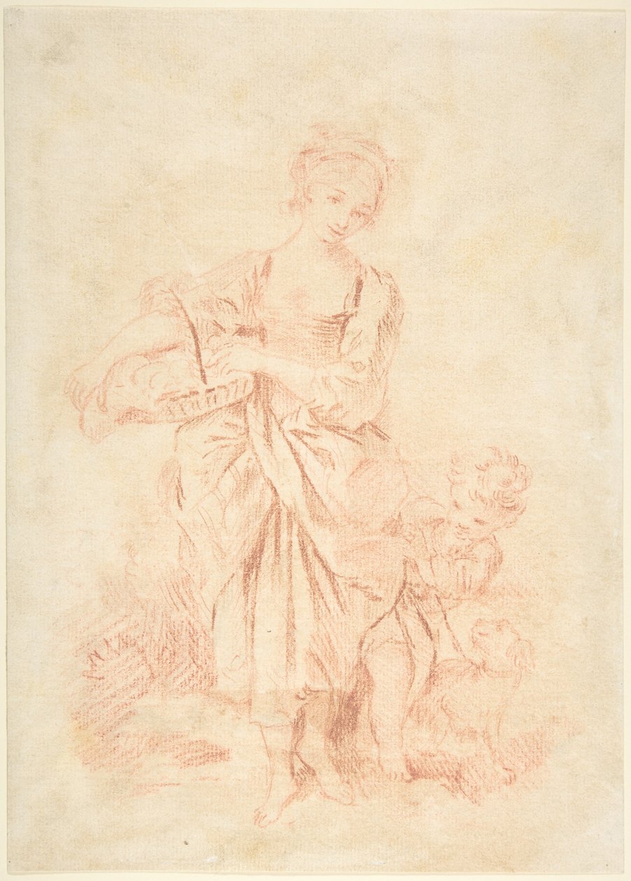 Jeune fille avec un garçon et un chien - François Boucher
