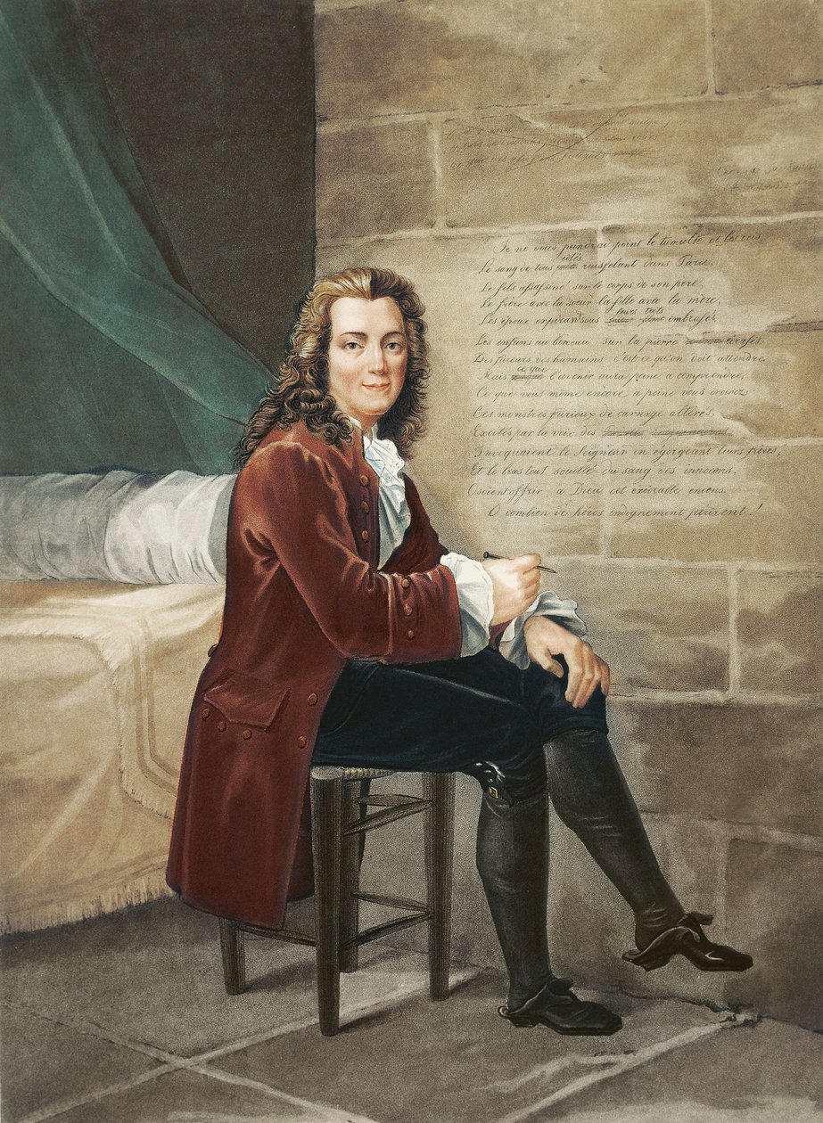 Voltaire emprisonné à la Bastille écrivant La Henriade en 1728 - Francois Bouchot