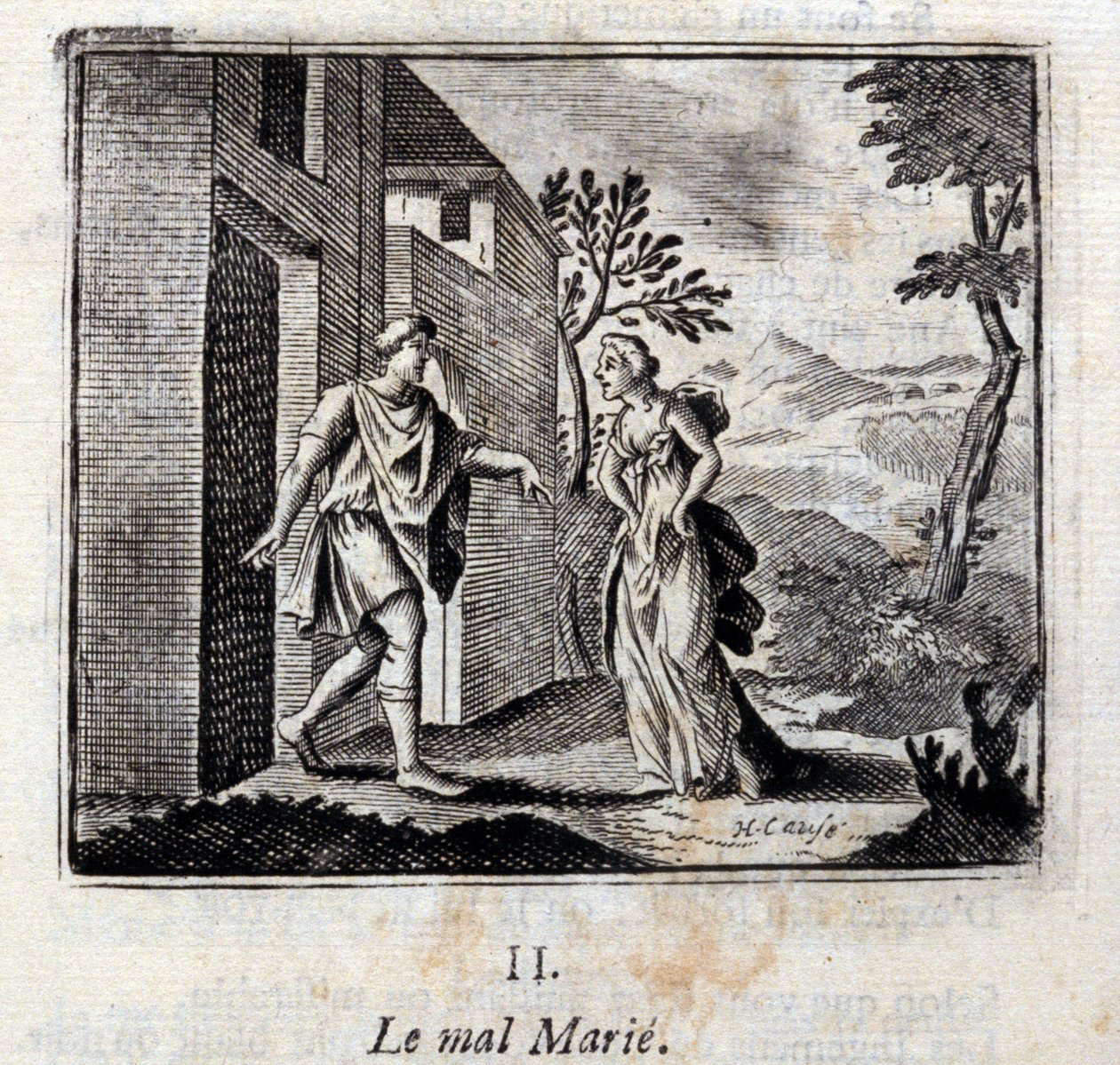 Le Mal marié. Fables de Jean de La Fontaine (1621-95). Illustration de François Chauveau (1613-1676). Édition de 1728. - Francois Chauveau