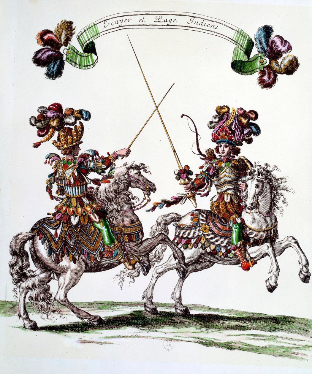 Écuyer indien et page lors du carrousel donné par le roi Louis XIV (1638-1715) en 1662 aux Tuileries pour célébrer la naissance du Dauphin. Gravure de François Chauveau (1613-1676) 17ème siècle Collection privée - Francois Chauveau