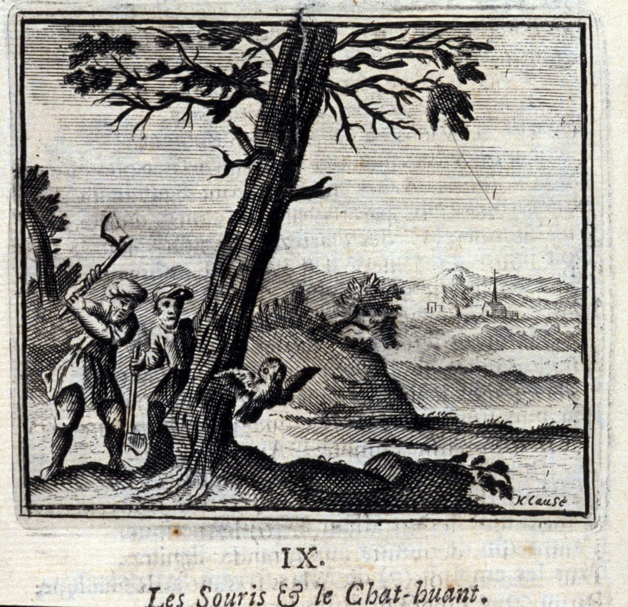 Les souris et le chat huant. Fables de Jean de La Fontaine (1621-95). Illustration de François Chauveau (1613-1676). Édition de 1728. - Francois Chauveau