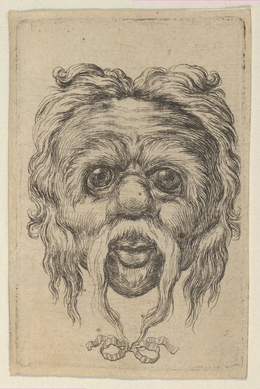 Masque avec une longue moustache attachée avec un ruban sous le menton, de Divers Masques, vers 1635-45 - Francois Chauveau