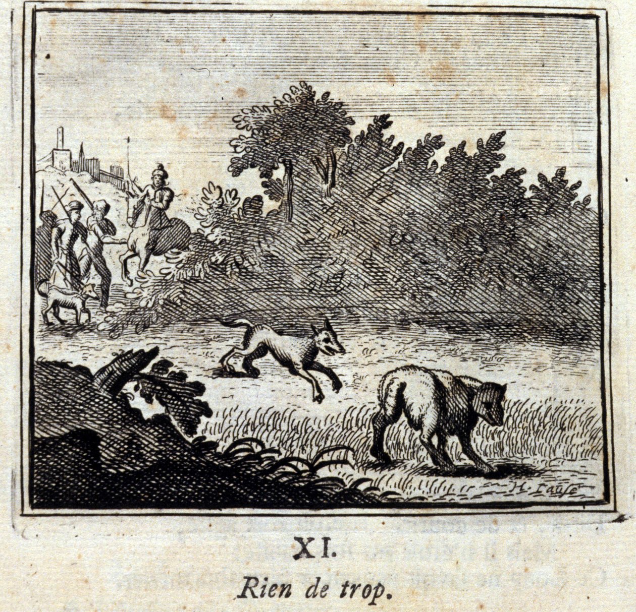 Rien de trop. Fables de Jean de La Fontaine (1621-95). Illustration par François Chauveau (1613-1676). Édition de 1728. - Francois Chauveau