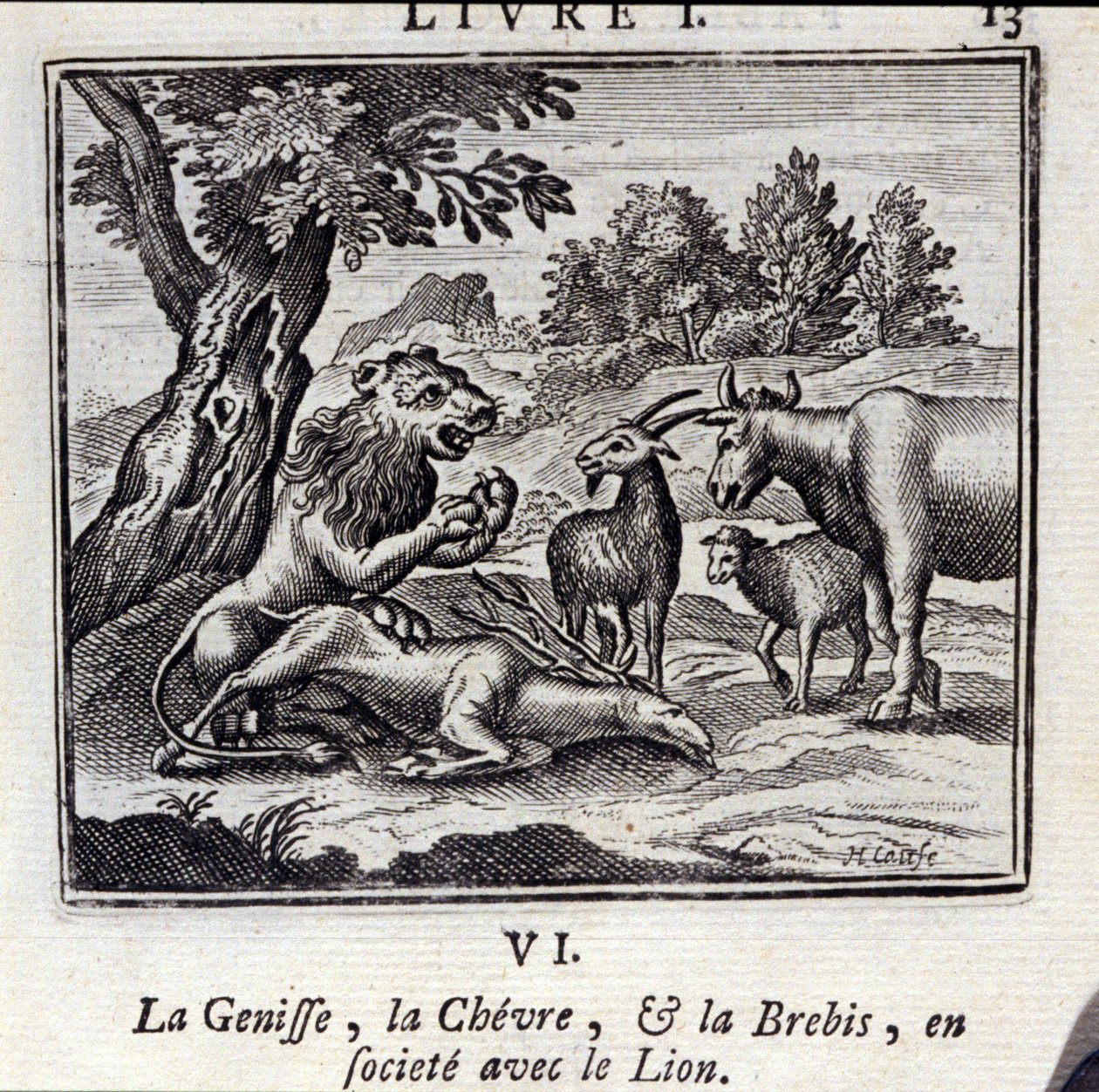 La génisse, la chèvre et la brebis en société avec le lion - Francois Chauveau