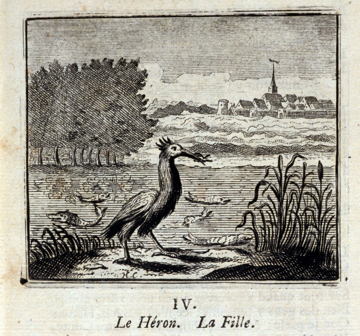 Le Héron. Fables de Jean de La Fontaine. Illustration de François Chauveau. Édition de 1728 - Francois Chauveau