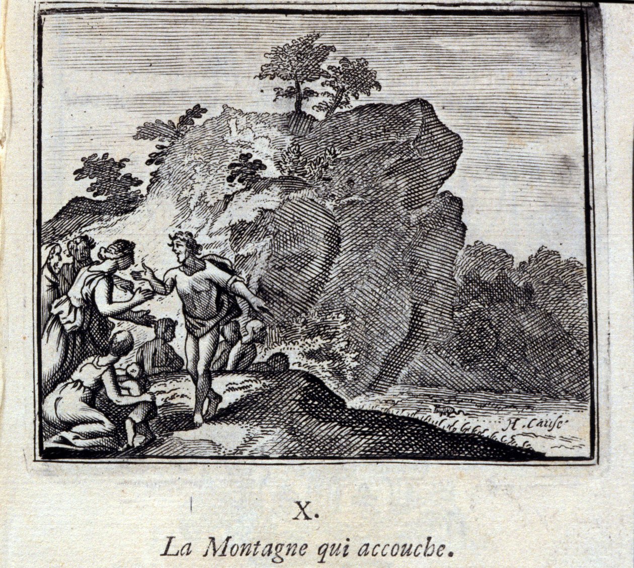 La montagne qui accouche. Fables de Jean de La Fontaine (1621-95). Illustration de François Chauveau (1613-1676). Édition de 1728. - Francois Chauveau