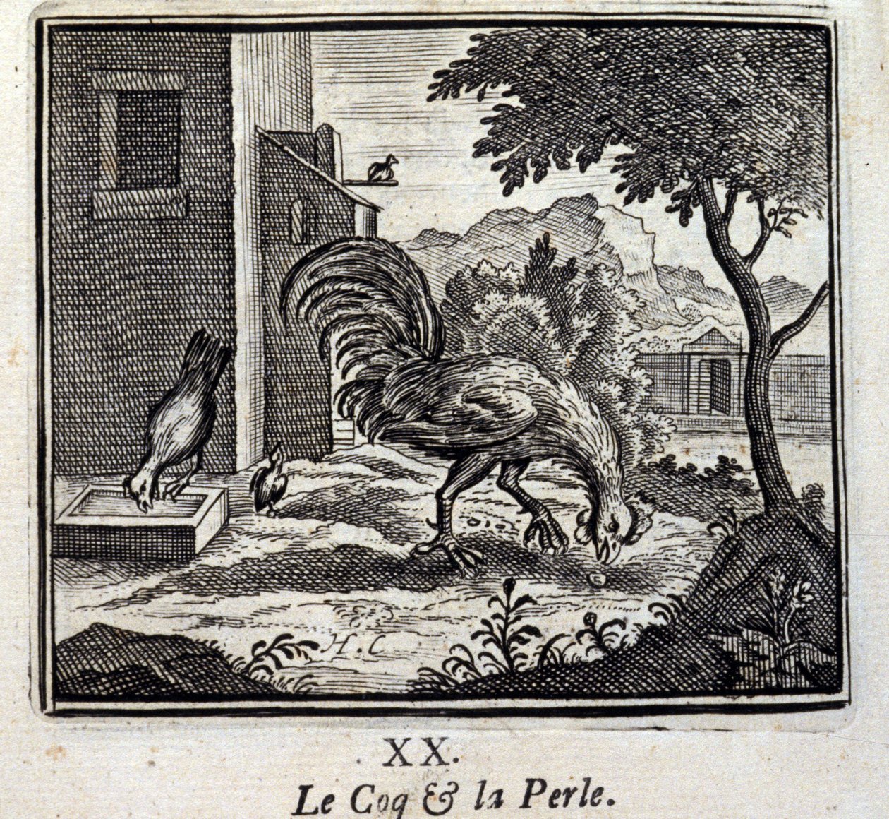 Le coq et la perle. Fables de Jean de La Fontaine 1621 95 Illustration par Francois Chauveau 1613 1676 Edition de 1728