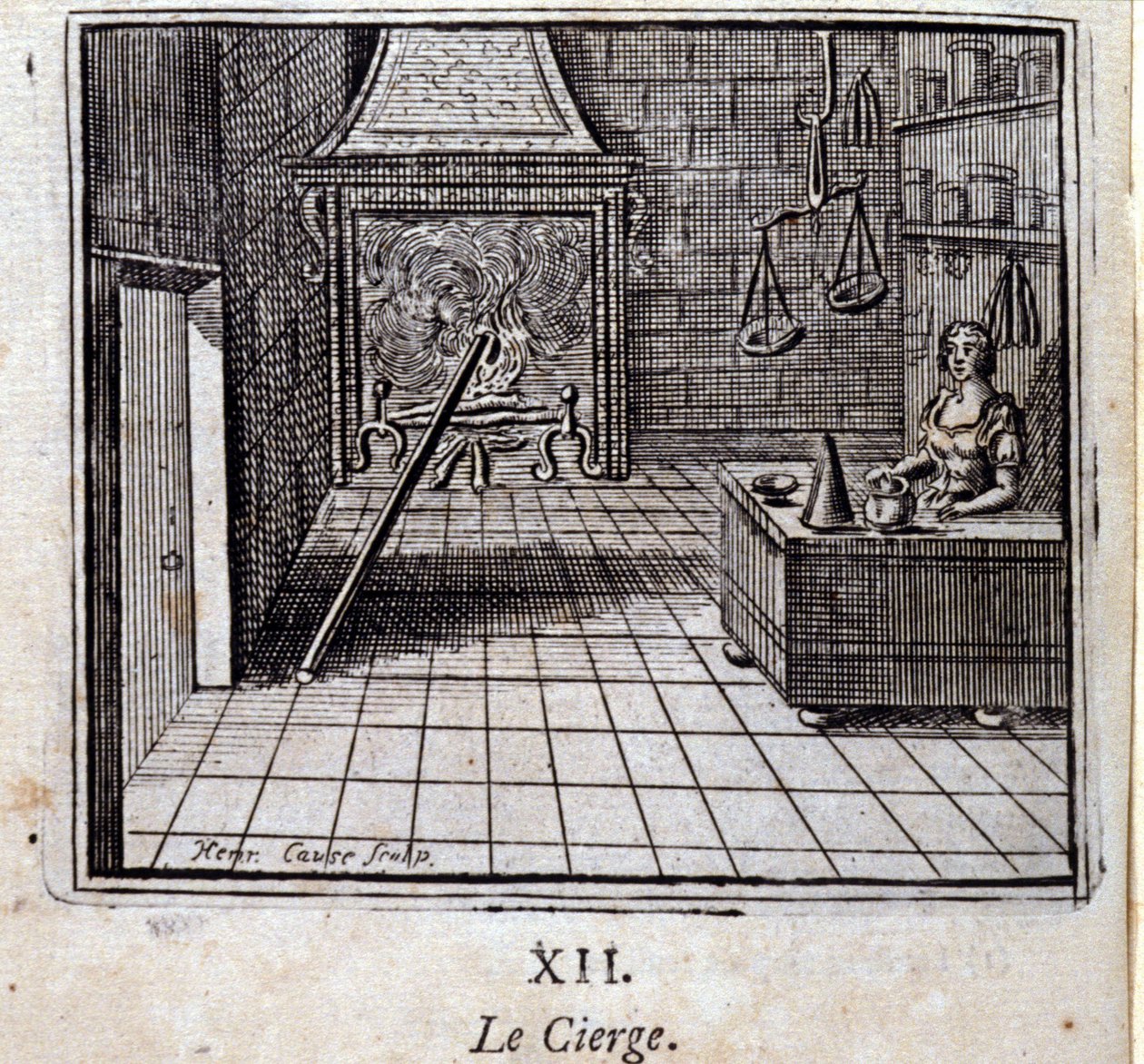 La chandelle. Fables de Jean de La Fontaine (1621-95). Illustration par François Chauveau (1613-1676). Édition de 1728. - Francois Chauveau