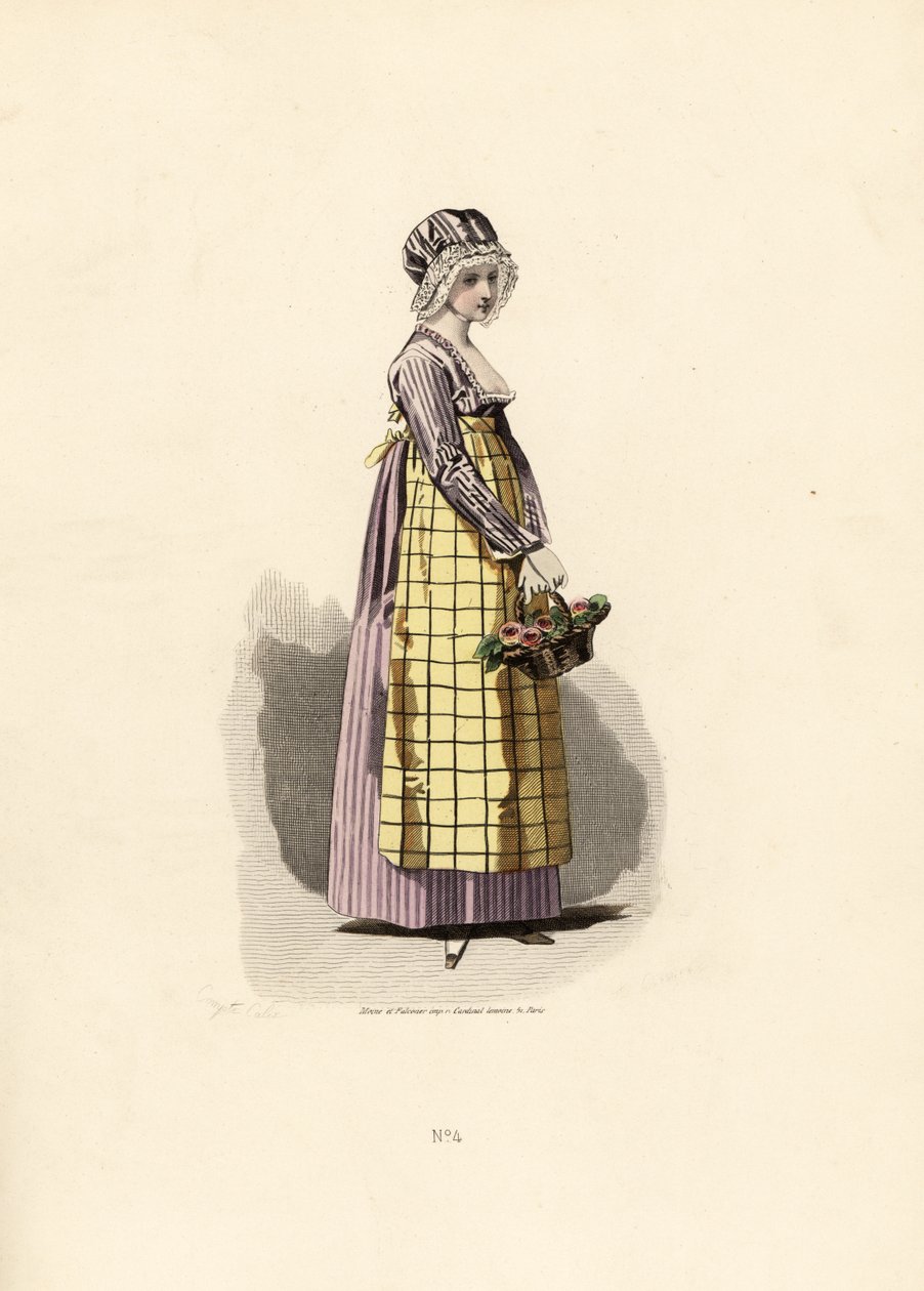 Femme en robe couleur pensée avec tablier couleur paille - Francois Claudius (after) Compte Calix
