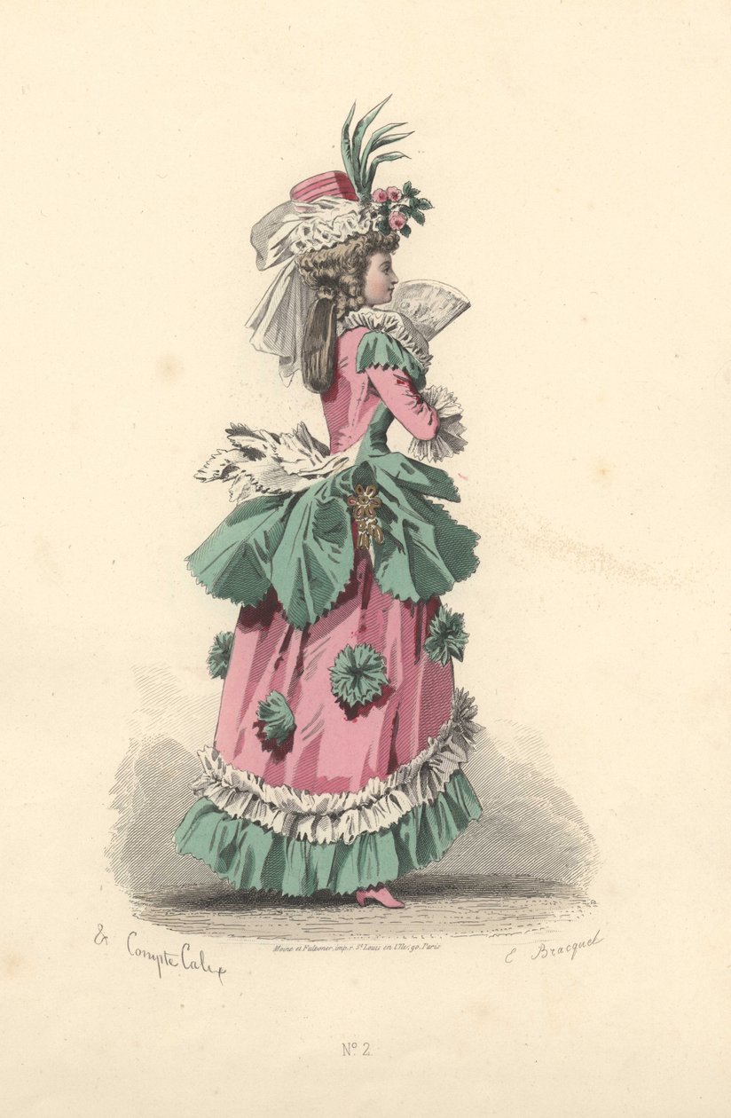 Femme à la mode en robe avec rosettes, époque de Marie-Antoinette - Francois Claudius Compte-Calix