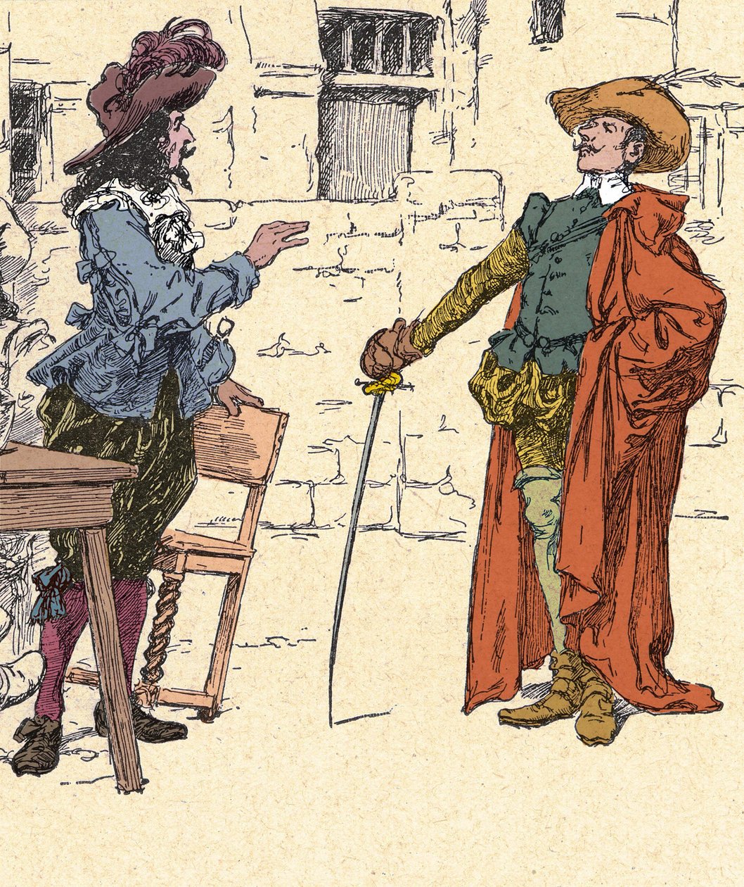 Rencontre de Cyrano, jeune, arrivant à Paris, avec D