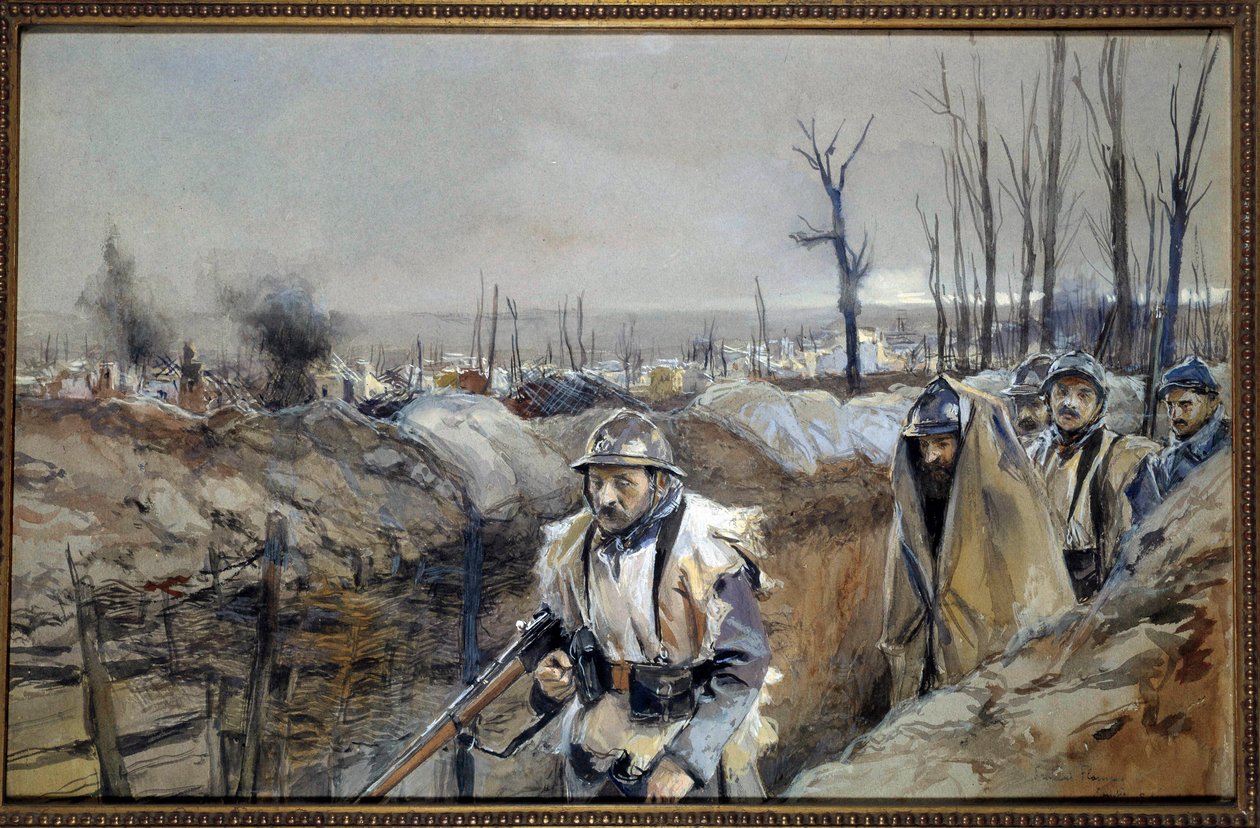 Première Guerre mondiale : Vue de Souchez (Artois), une tranchée le 18/12/1915 - Francois Flameng