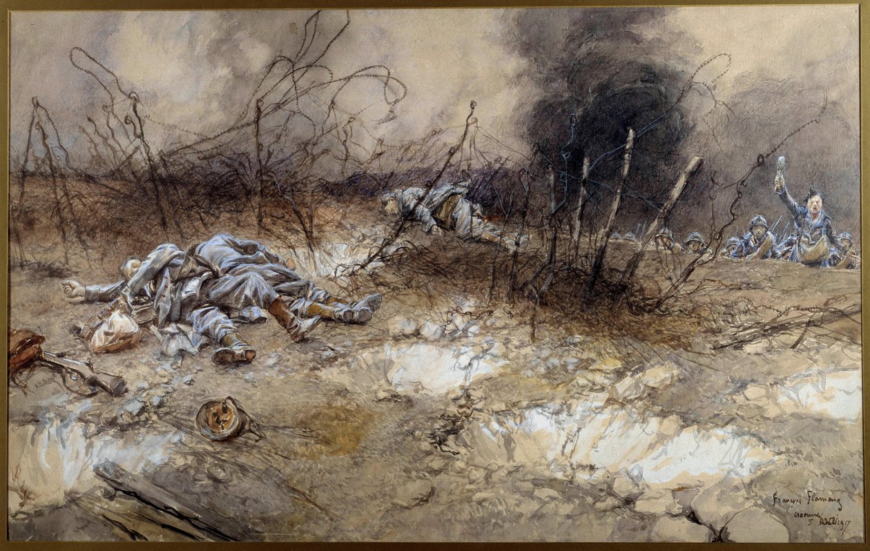 Première Guerre mondiale: scène de la bataille de La Craonne le 5/04/1917 - Francois Flameng