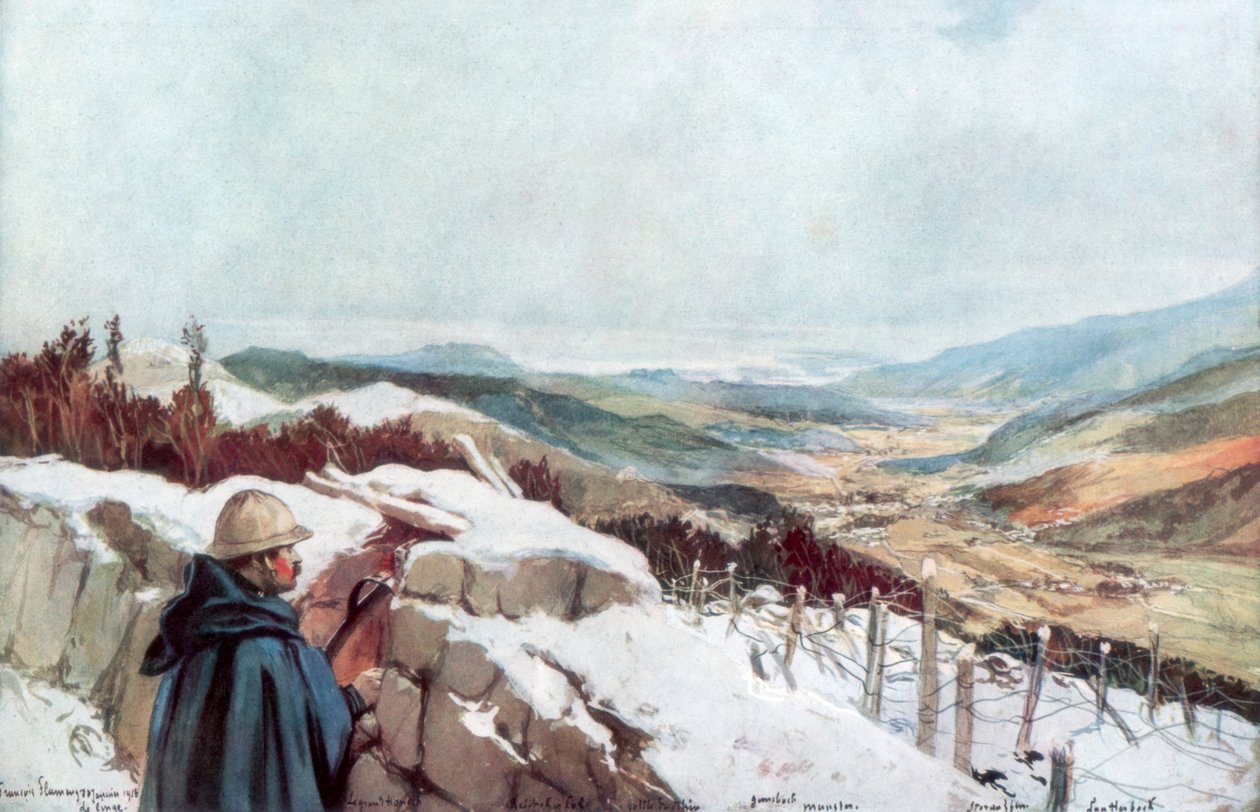 Tranchées surplombant la vallée de Munster avec le Rhin au loin, janvier 1916, 1926 - Francois Flameng