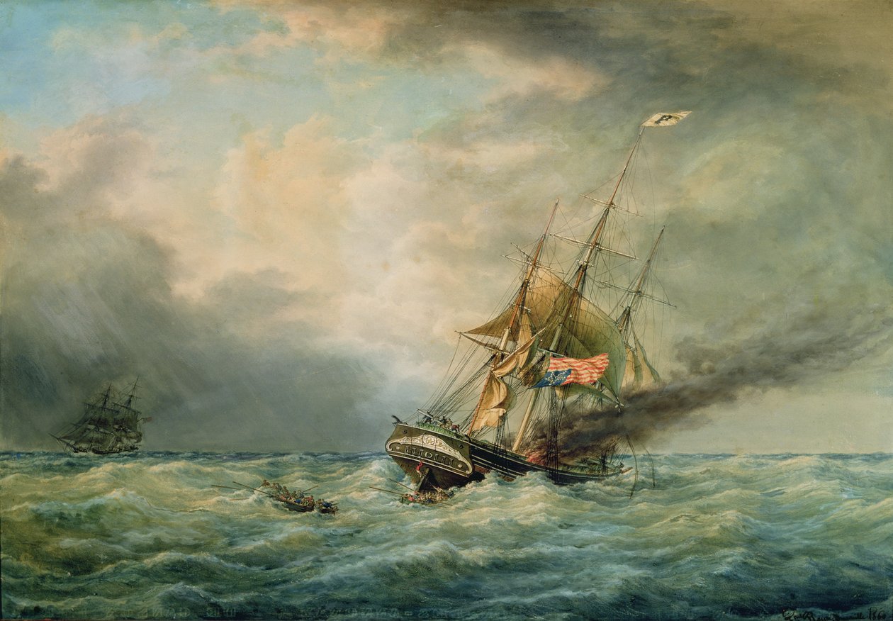 Le "Poland" brûle en mer en mai 1840 - Francois Geoffroy Roux
