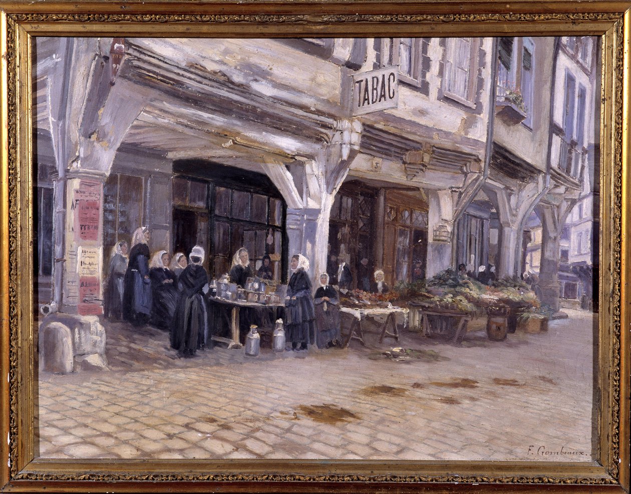 Marché sous les porches à Dinan - par F. Gombeaux, fin du 19e siècle - Francois Gombeaux