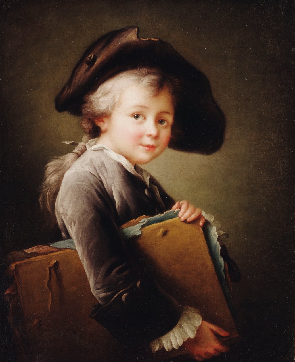 Un jeune garçon tenant un portfolio - Francois Hubert Drouais