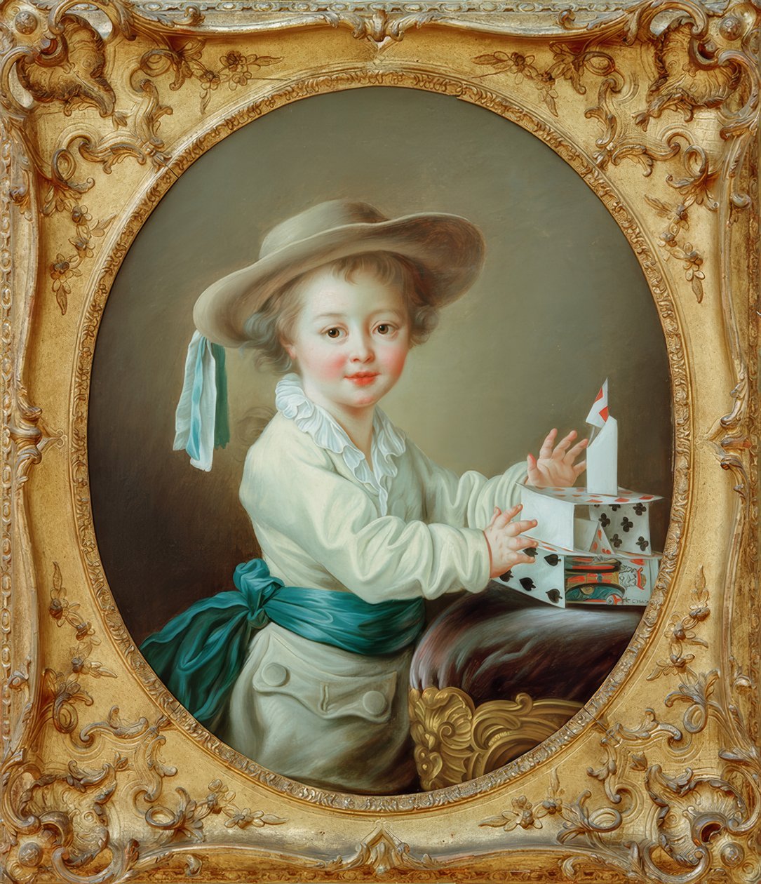 Petit garçon construisant une maison de cartes - Francois Hubert Drouais