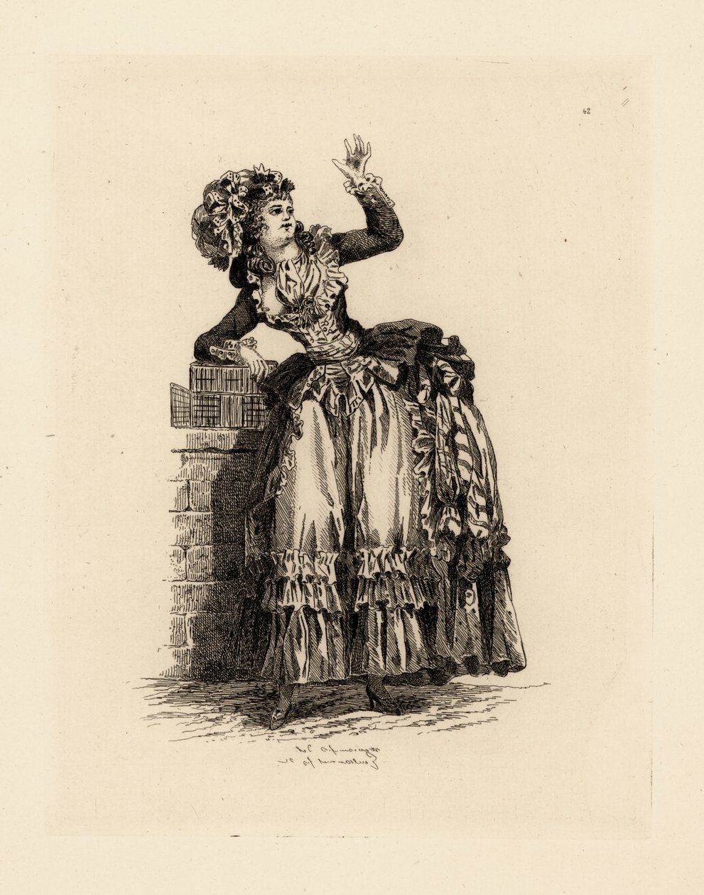 Femme à la mode avec bonnet à la Nicolet, époque de Marie-Antoinette - Francois Louis Joseph (after) Watteau
