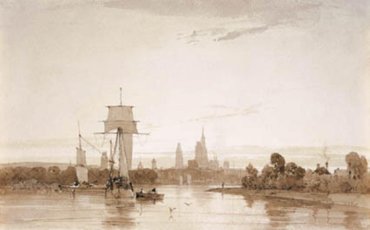 Vue de la Seine vers la cathédrale de Rouen et la ville. Matin - Francois Louis Thomas Francia