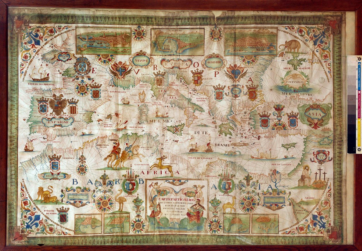 Carte géographique de la mer Méditerranée montrant les côtes de l