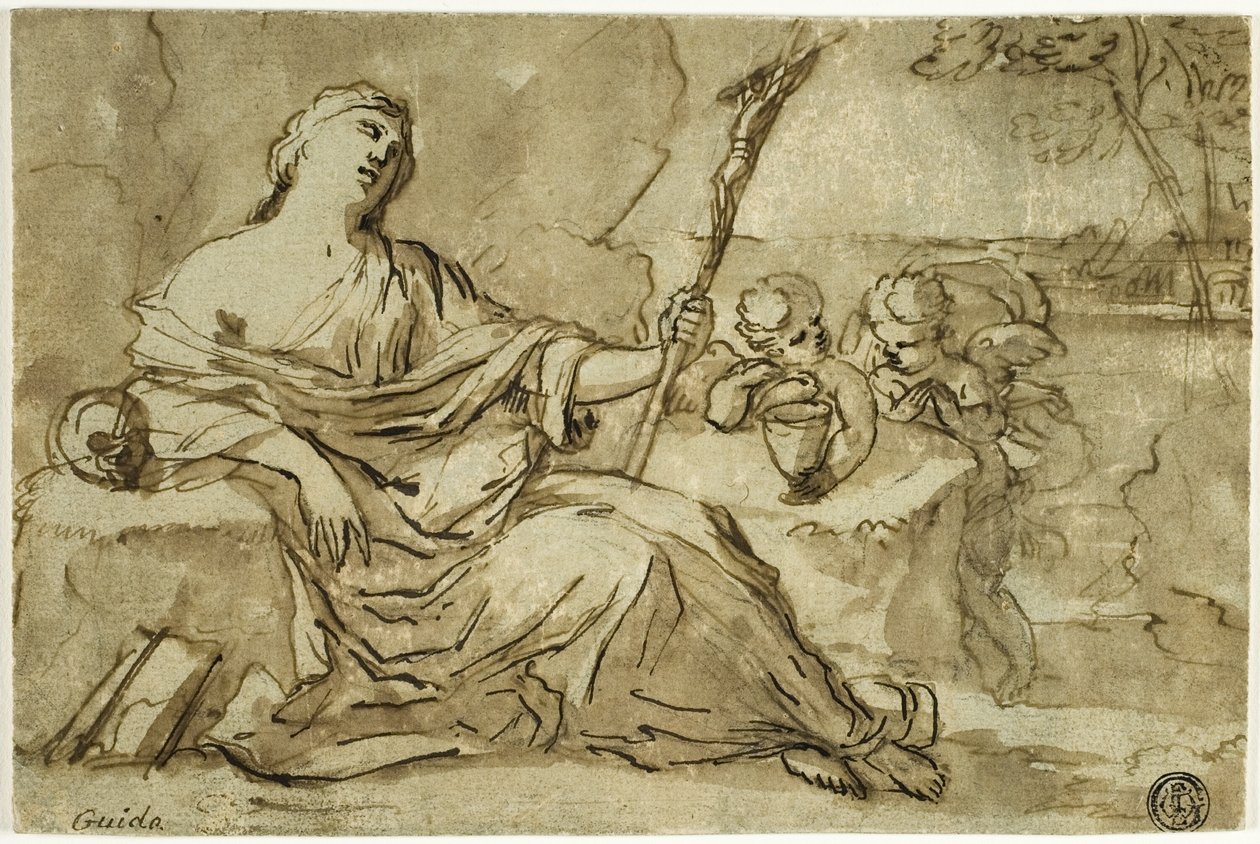 Madeleine dans le désert avec deux putti - Francois Perrier