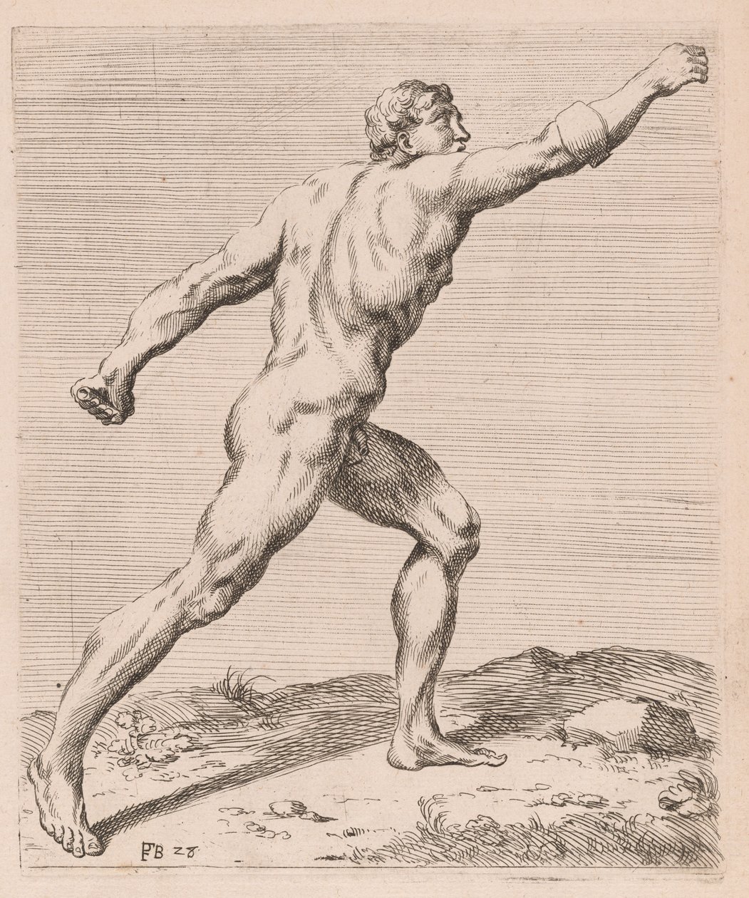 Le Gladiateur Borghèse, vue de côté, tourné à droite [plaque 28] - Francois Perrier