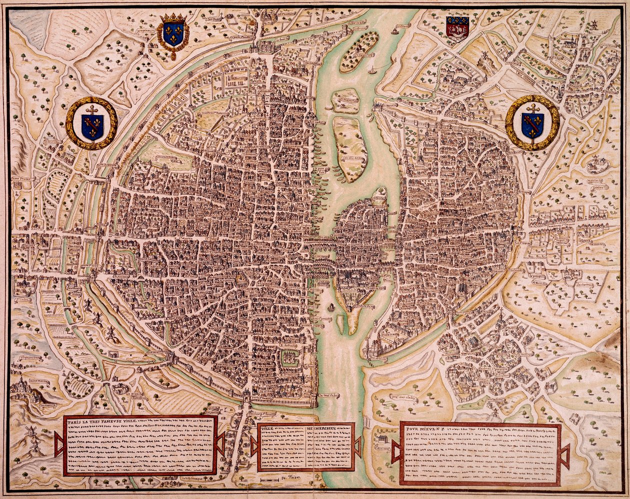 Carte de la ville de Paris en 1540-1555 dite de la tapisserie. Gravure par François Roger de Gaignières - Francois Roger de Gaignieres