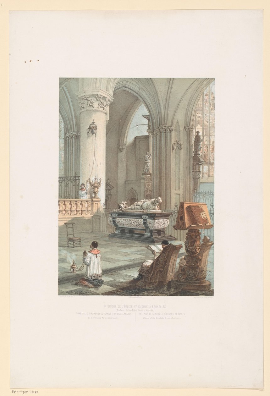 Intérieur de la cathédrale Saint-Michel-et-Sainte-Gudule à Bruxelles avec le tombeau d