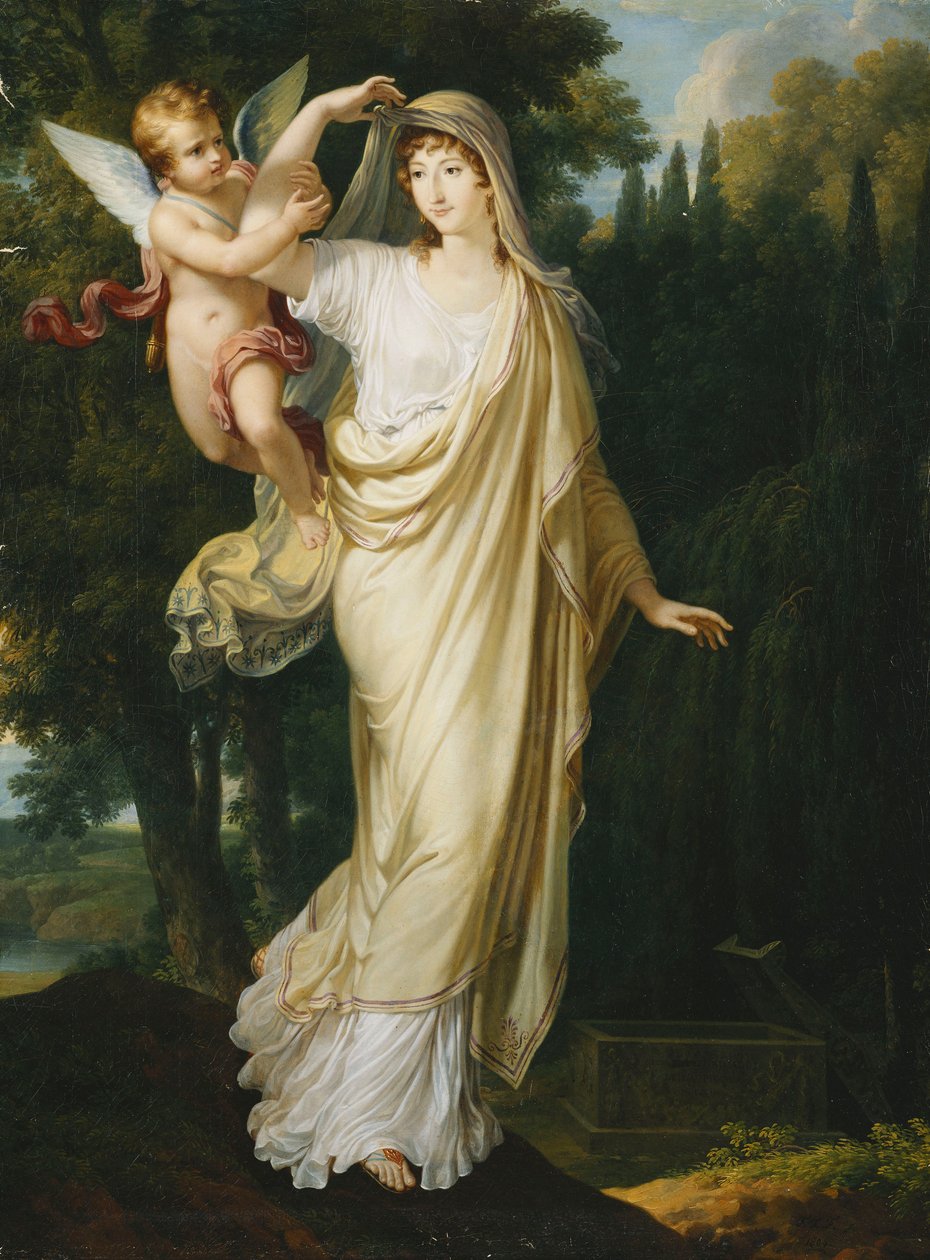 Portrait Posthume de la Marquise Fanny Grimaldi, née Baronne von Burkenwald, Princesse de Santa Cruce, Marquise de Monaco et de Gênes sur le Point de Rejoindre son Premier Mari, le Marquis Giovanni Battista Grimaldi à sa Tombe, 1804 - Francois Xavier Fabre