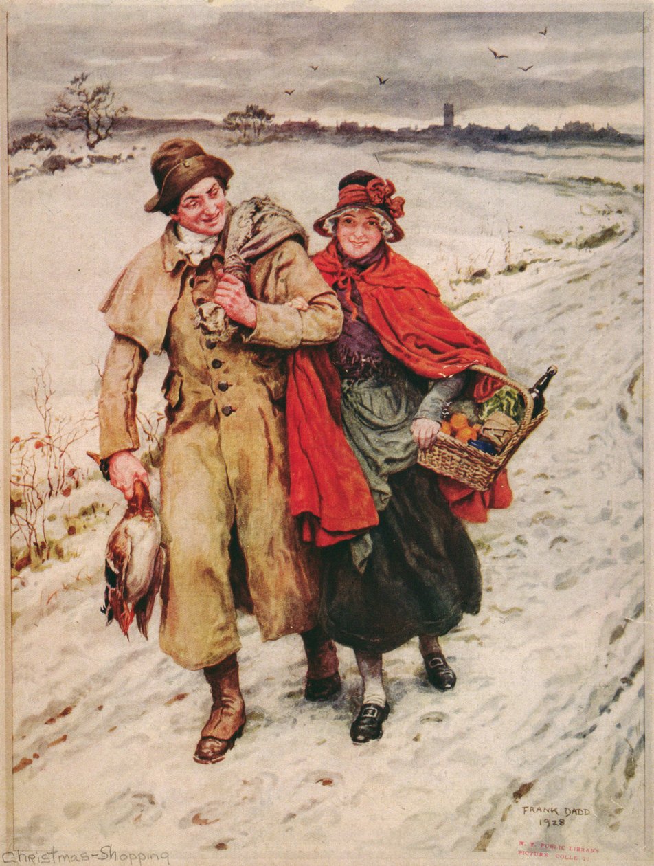 Shopping de Noël, carte de Noël - Frank Dadd