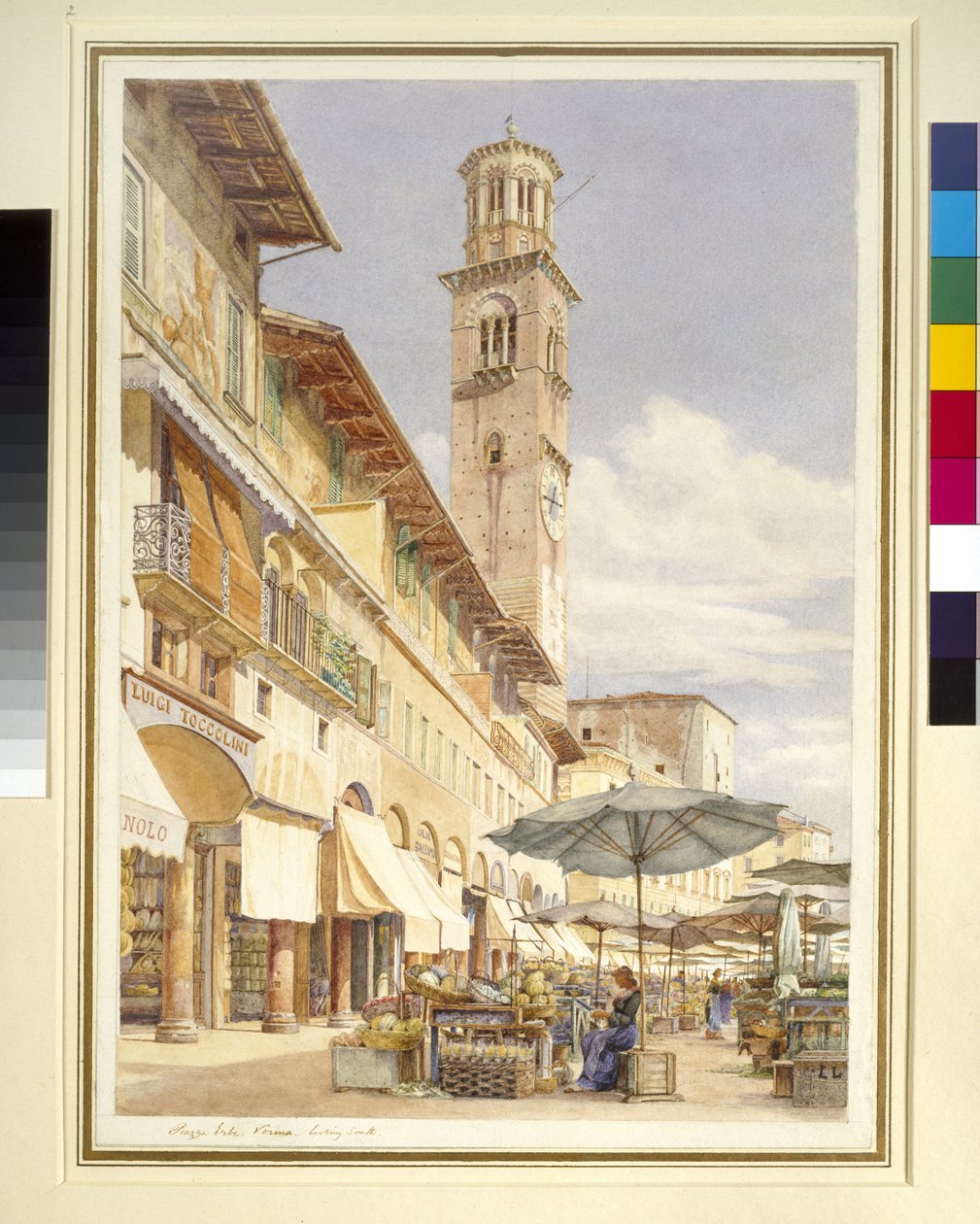 La Piazza delle Erbe, Vérone, juin - septembre 1884 (aquarelle sur graphite sur papier vélin) - Frank Randal