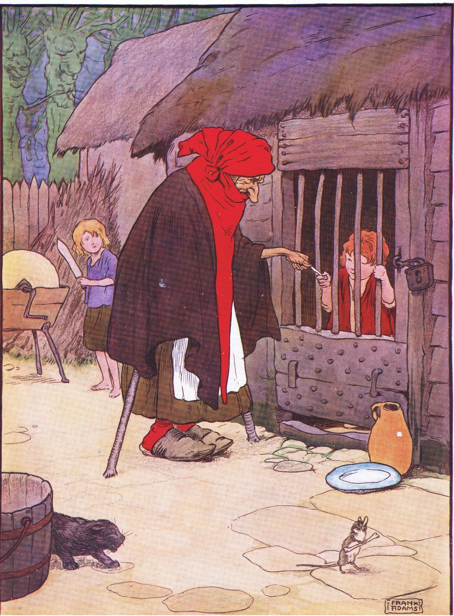La vieille femme enferma Hansel dans une étable, de Hansel et Gretel publié par Blackie & Son Limited, vers 1940 - Frank Adams