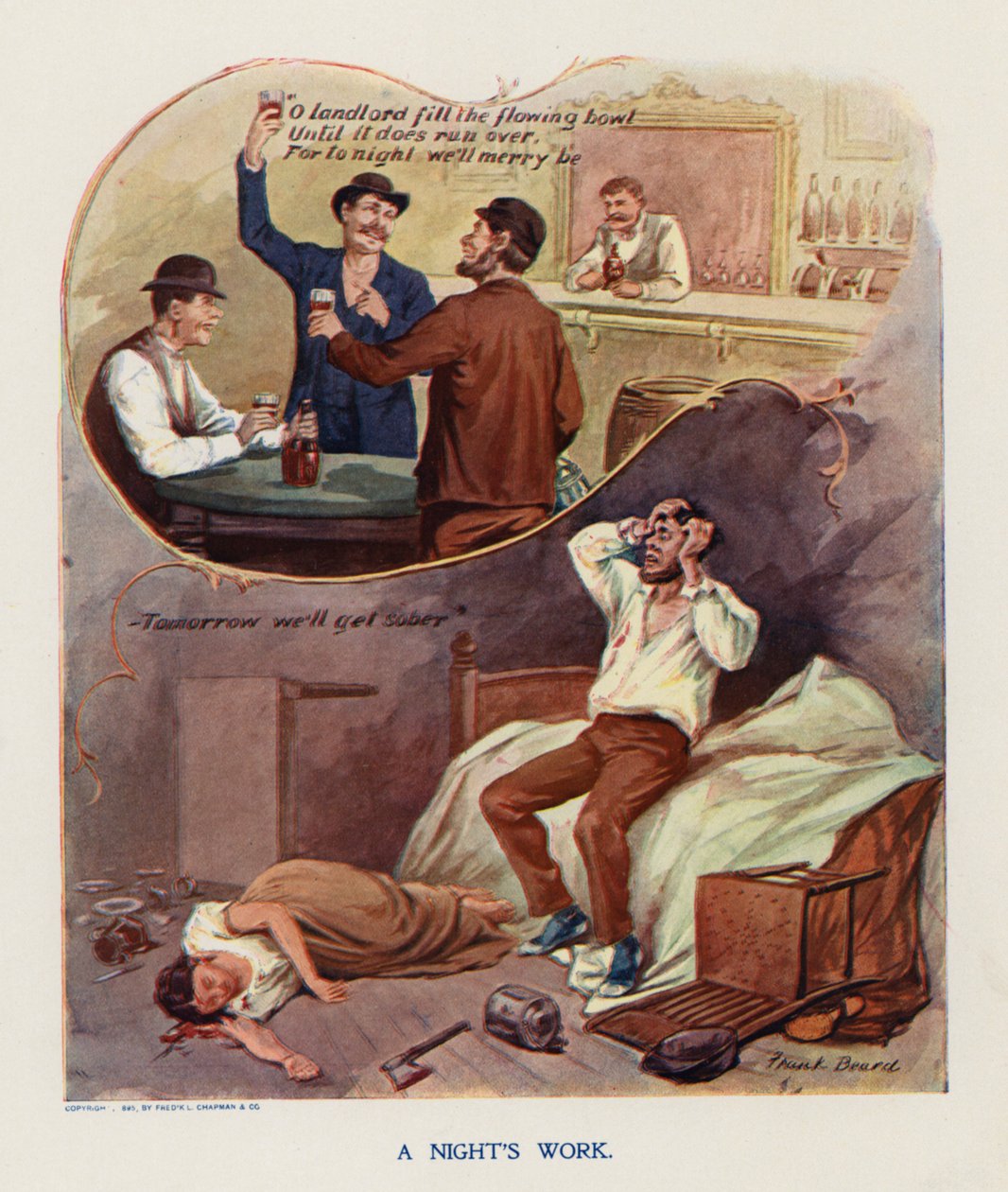 Une nuit de travail (lithographie couleur) - Frank Beard