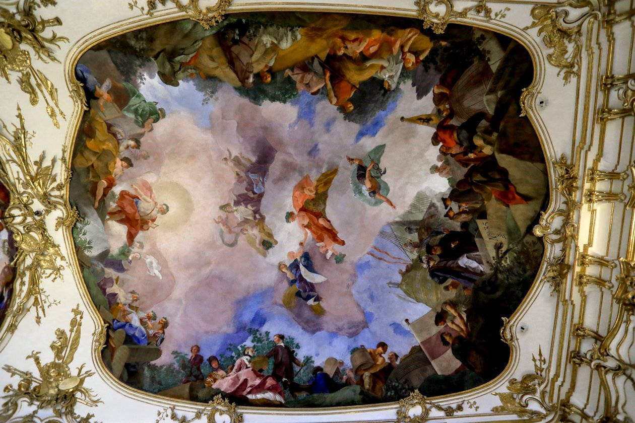 Fresque du plafond de la grande galerie du château de Schönbrunn représentant une allégorie de la paix et de la prospérité, Vienne, Autriche, 2024 (photo) - Frank Buffetrille