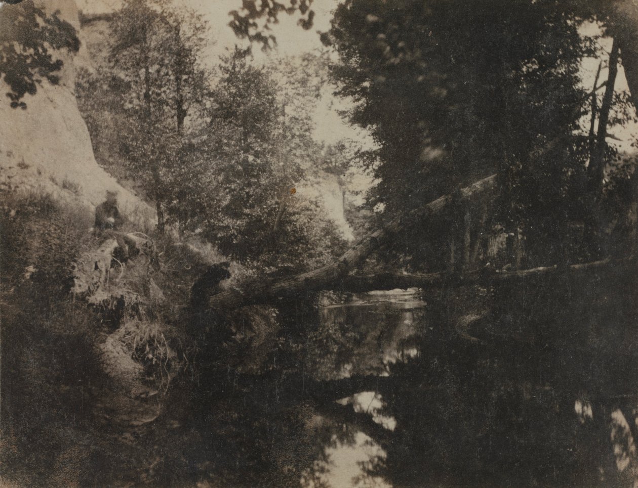 Paysage avec figure assise sur la rive du ruisseau, vers 1856 - Frank Chauvassaignes