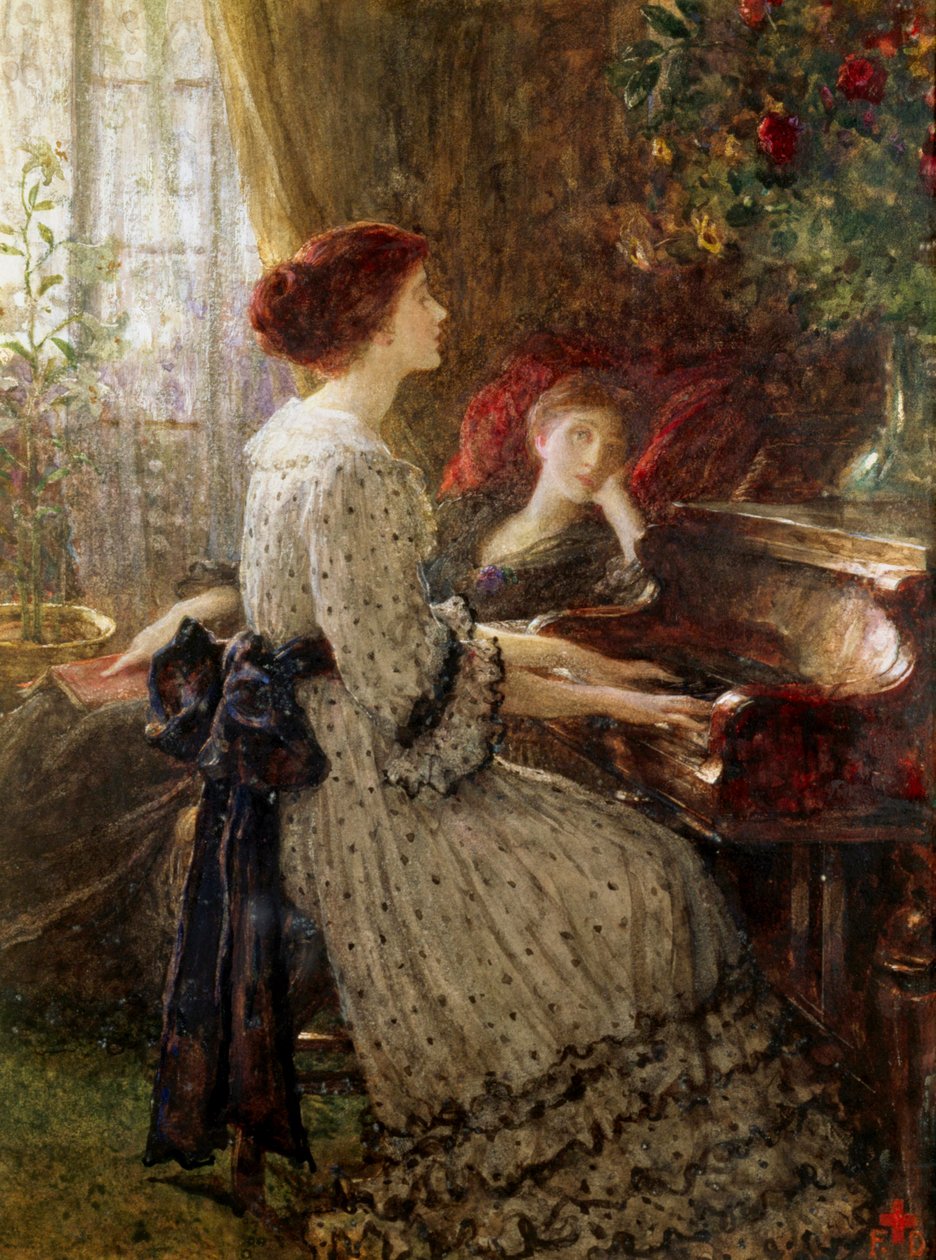 "Les vieux airs" (Old Songs) Deux femmes dans un interieur bourgeois de l
