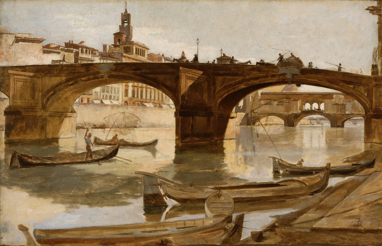 Les Ponts : Florence, vers 1880 (huile sur toile montée sur carton contrecollé) - Frank Duveneck