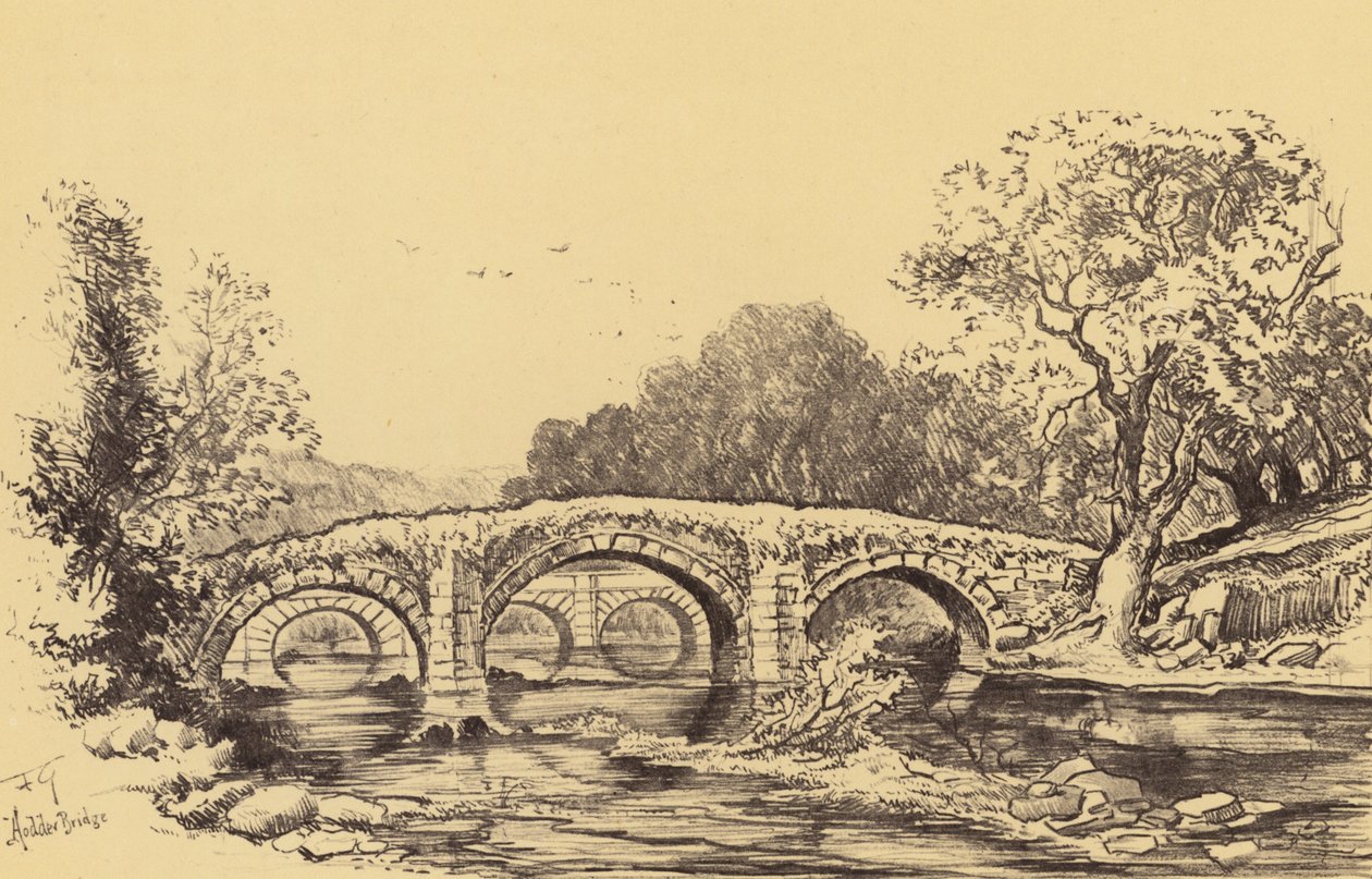Pont de Cromwell sur le Hodder (lithographie) - Frank Greenwood