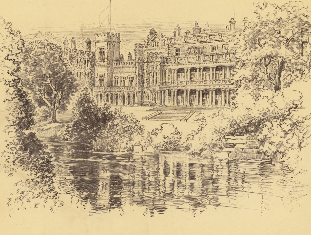 Knowsley Hall (lithographie) - Frank Greenwood
