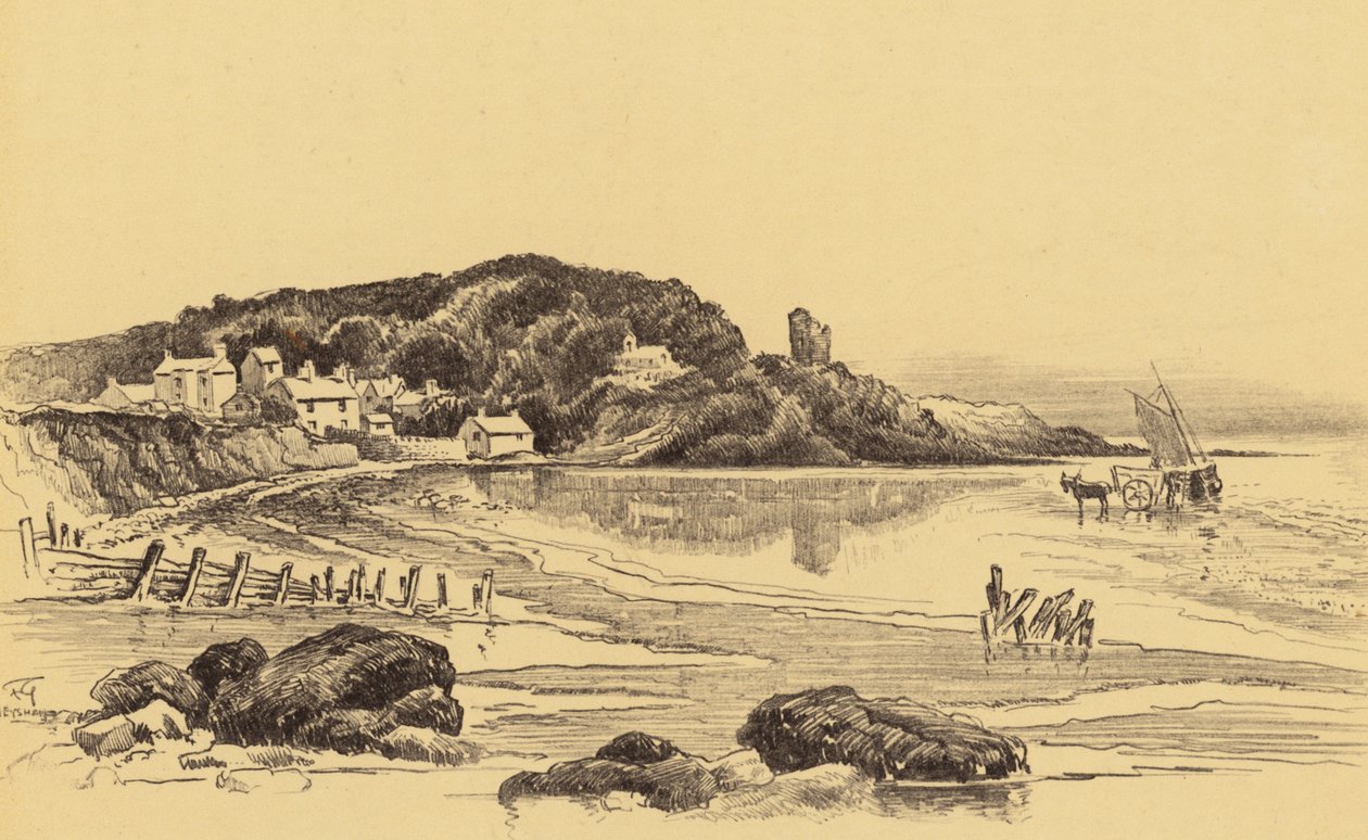 Old Heysham à marée basse (litho) - Frank Greenwood