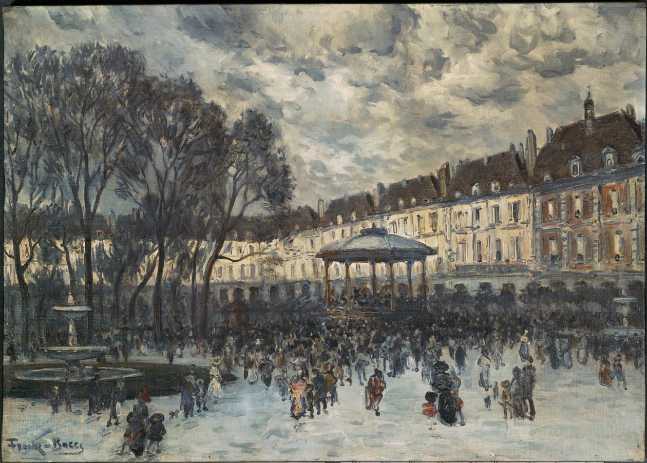 La Place des Vosges un jour de musique - Place de Vosges, Paris, day of a concert … (painting on canvas) - Frank Myers Boggs