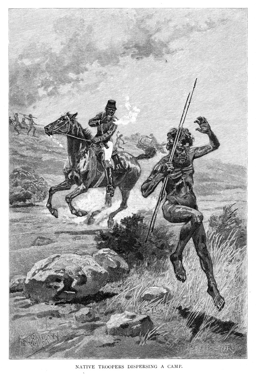 Troupes indigènes dispersant un camp, Australie, 1886 - Frank P. Mahony